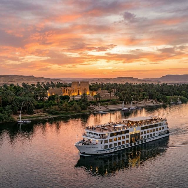 Luxury Nile cruise ship at sunset